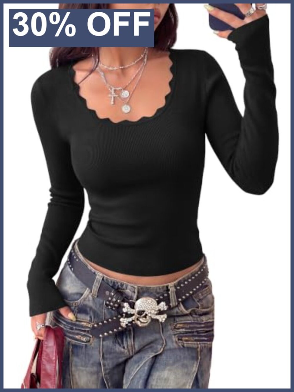 Women's Square Neck Long Sleeve Slim Fit Ribbed Knit Pullover Sweater